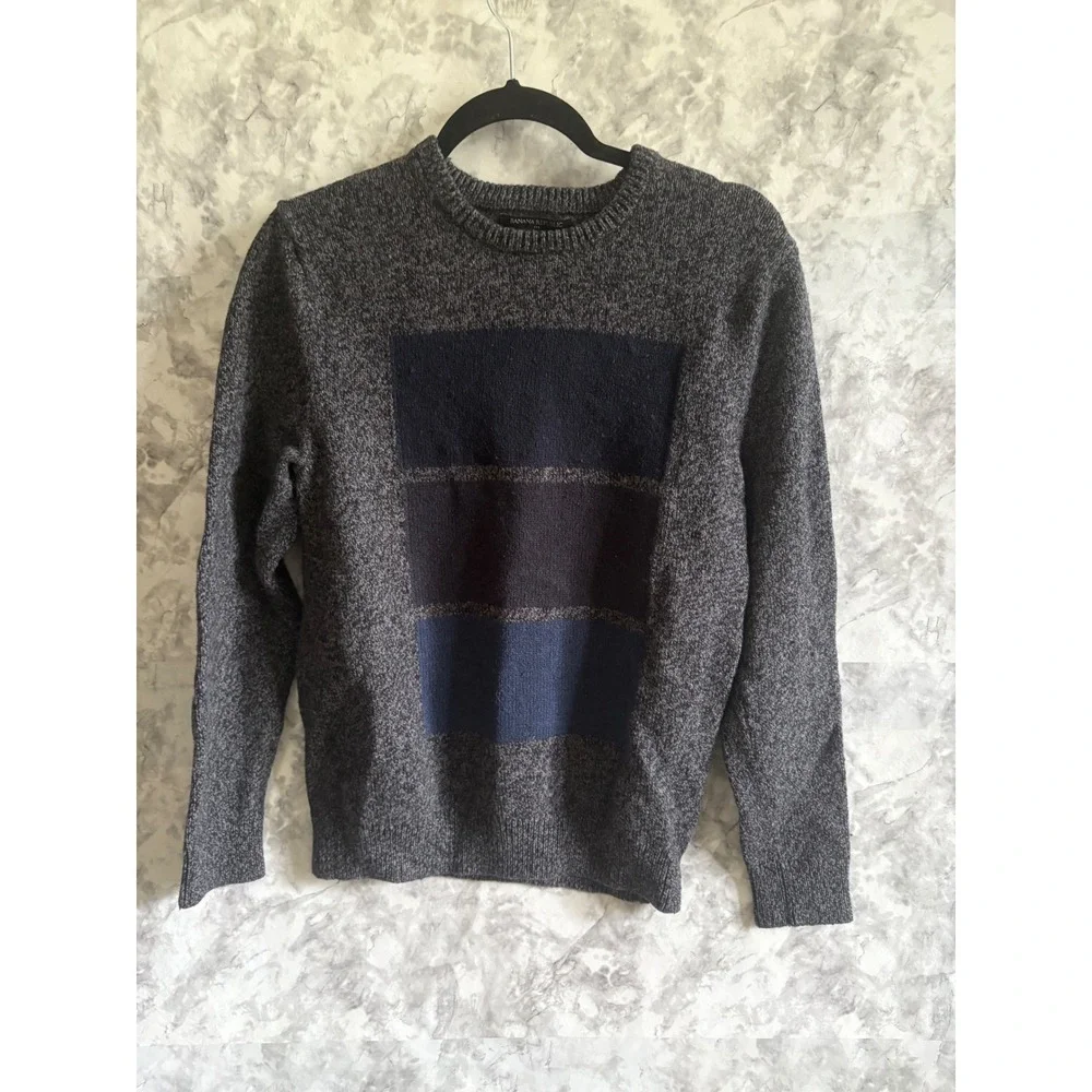Banana Republic‎ Medium Gray Blue Block Crew Neck Long Sleeve Sweater